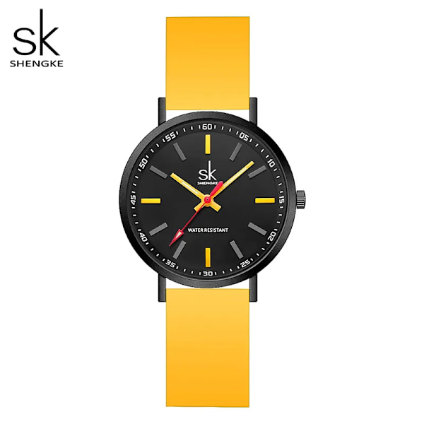 SHENGKE Sport Dam Klockor Silikonband Ny Design För Kvinna SK Quartz Armbandsur Original Damklocka Relogio Feminino Yellow