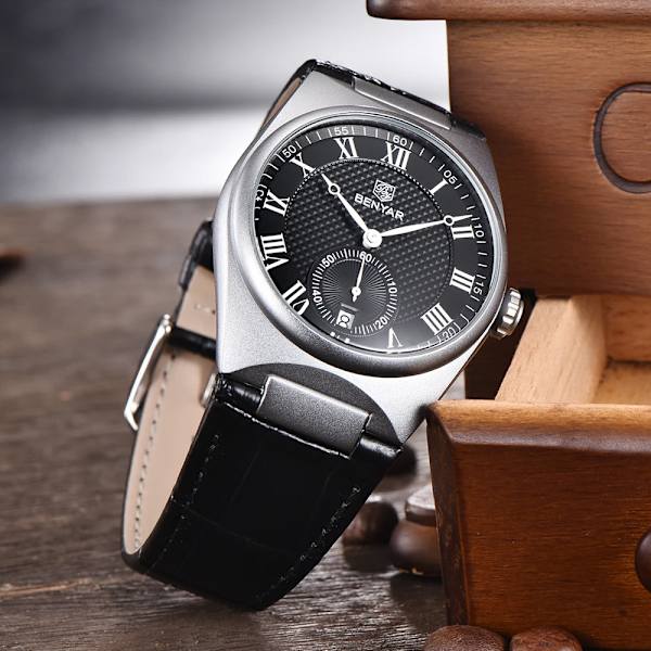 BENYAR Herrklockor Retro Dial Quartz Watch For Herr Lyx 40MM Militärläder Originalklockor Vattentät klocka Reloj Hombre Blue