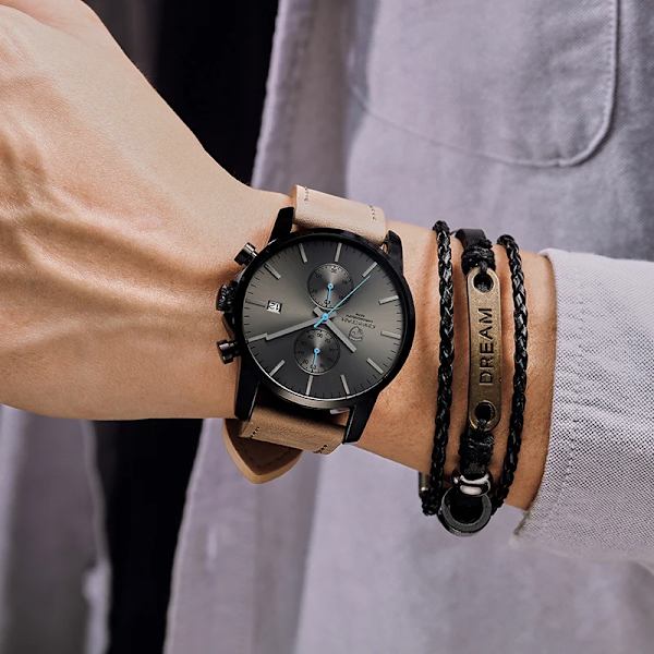 2021 Watch CHEETAH Märke Mode Sport Kvartsklockor Herr Läder Vattentät Chronograph Clock Business Relogio Masculino S Grey Box