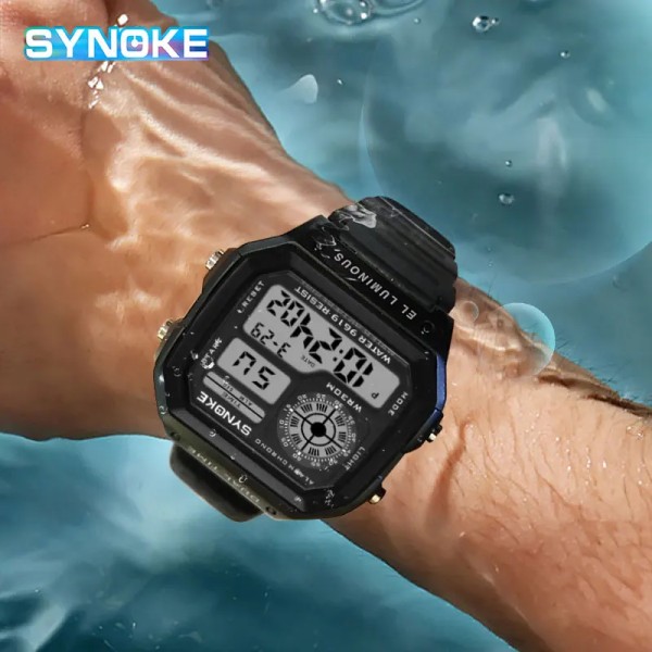 SYNOKE Digital Watch för män Led Vattentät Man Nylon Klockor Lyx Sport Man Armbandsur Stor väckarklocka Relojes Deportivos Full Black set