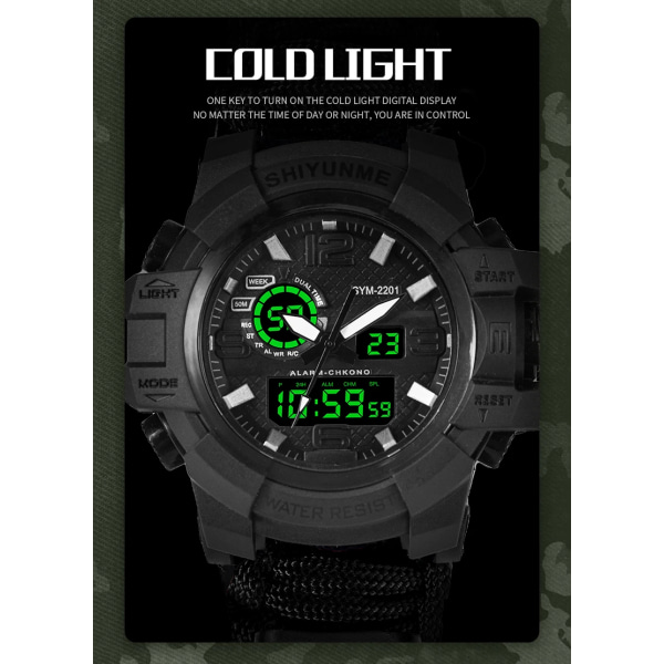 Män Militärsport LED Digitala klockor Kompass Utomhus Multifunktion Vattentät Watch för män Relogio Masculino 2201D black blue