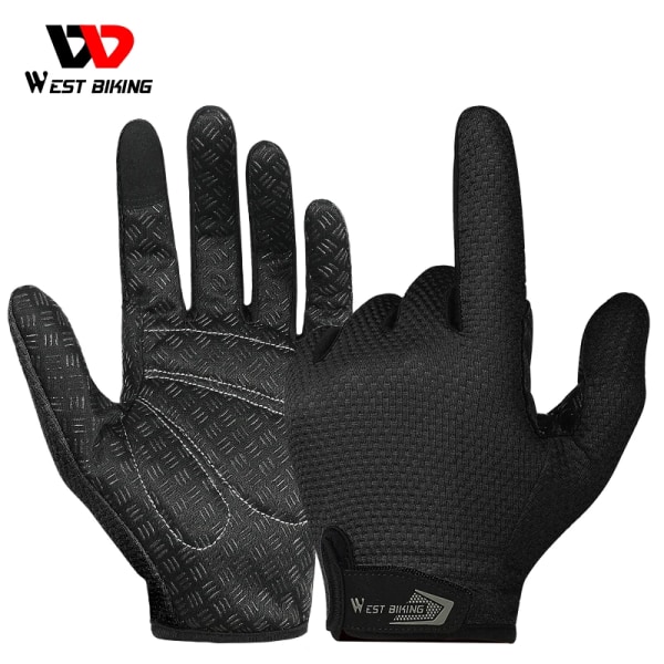 WEST BIKING Summer Cykelhandskar Full Finger MTB Cykelhandskar Pekskärm Halkfri silikon Handledsstöd Körning Ridhandskar Half Finger Black M