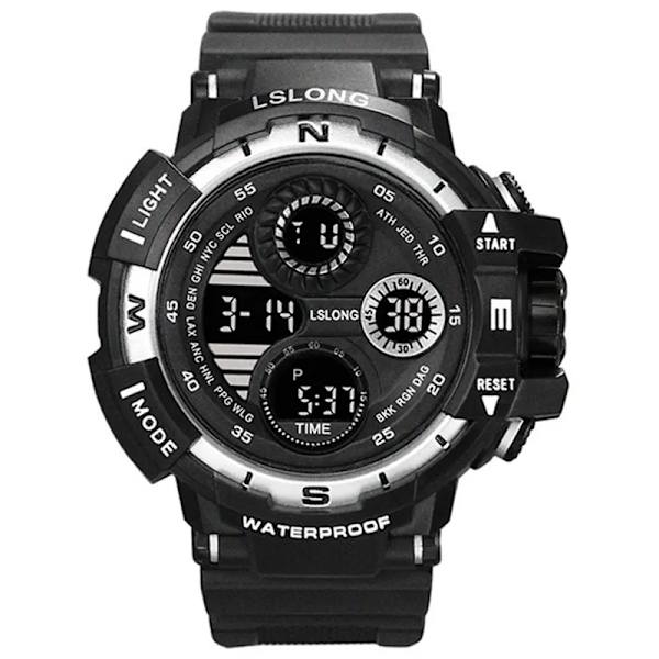 YIKAZE Multifunktions Watch för män LED Digital watch Stor urtavla Vattentät Lysande Herr Watch Elektroniska klockor D-Black silver