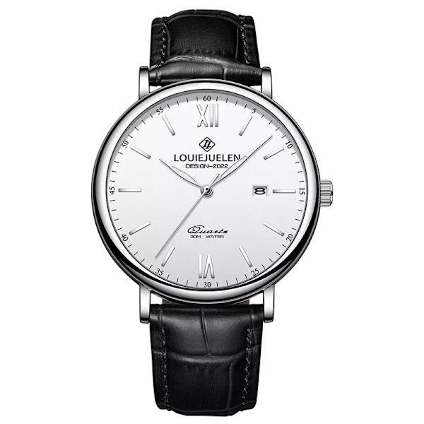 2023 Nya Herrklockor Toppmärke Lyx Läder Casual Quartz Watch Herr Sport 30M vattentät watch Relogio Masculino+box White