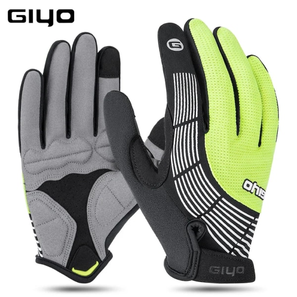 GIYO Pekskärm Långa helfingrar Halvfingrar Gel Sport Cykelhandskar MTB Road Bike Riding Racing Dam Herr Cykelhandskar Full Finger Green L