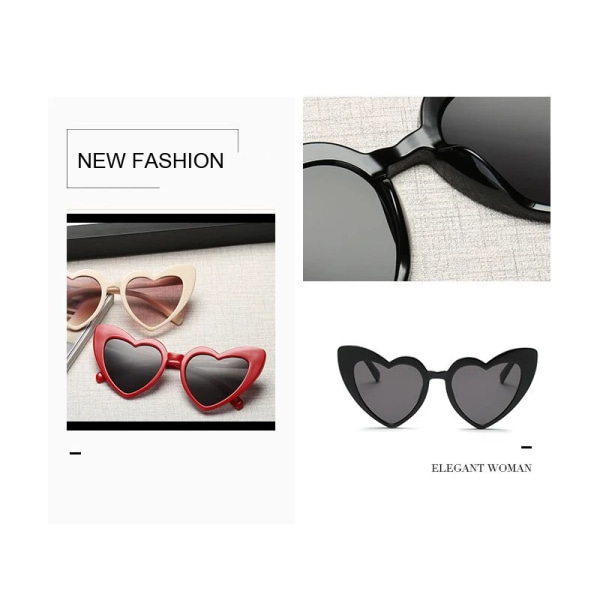 Hjärtformade solglasögon för damer Plast Kvinna Märke Designer Mode Båglös LOVE Klara Ocean Linser Solglasögon Oculos PinkPink