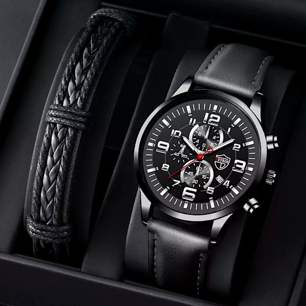 Herrklockor Rostfritt stål Läder Quartz Armbandsur Man Business Watch Watch Datum Lysande Man Casual Armband Klocka As shown 3