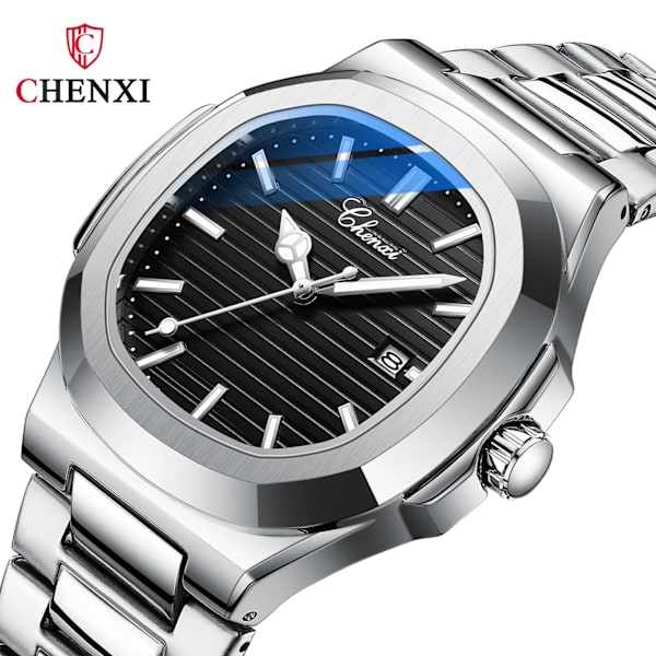 CHENXI 8222 Case i rostfritt stål Modekalender Kvarts Vattentät Lysande Man Klockor Reloj Hombre Multicolor