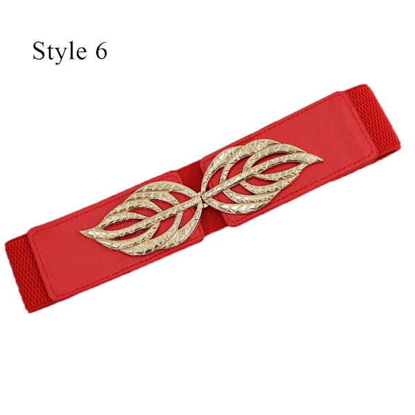Elastiskt brett bälte för kvinnor Gyllene blad Midjebältesspänne Klänning för kvinnor Kappa Tröja Dekorativa midjeband Mode Cummerbands style 6 one size