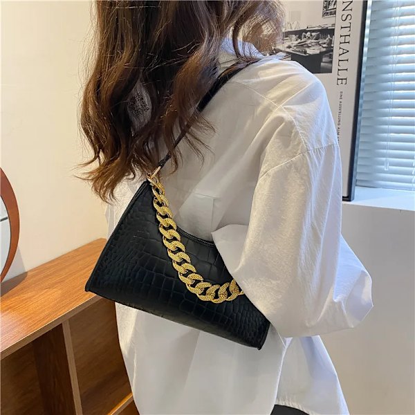 Populära krokodilmönster damväska Ny trend PU-läder Axelväskor Modetextur Dragkedja Handväskor för kvinnor Lyx White 1 24.5x17x6.5cm