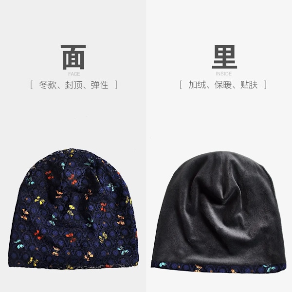Dam Outdoor Vindtät Cykling Solhatt Stickad Vår Sommar Fjäril Andningsbar Mesh Spets Gravid Skydd Beanie Mössa U95 Blue Plush
