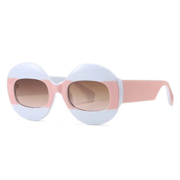 SO&EI Mode Rund Kontrast Färg Dam Solglasögon Retro Oval Klar Gradient Lens Shades UV400 Män Trendiga Punk Solglasögon White pink tea pink As the picture