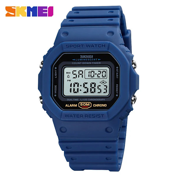 SKMEI Multifunktionell Digital Watch Herr 2 Time Count Down Herrarmbandsur Mode Retro Manklockor reloj hombre 1628 Blue