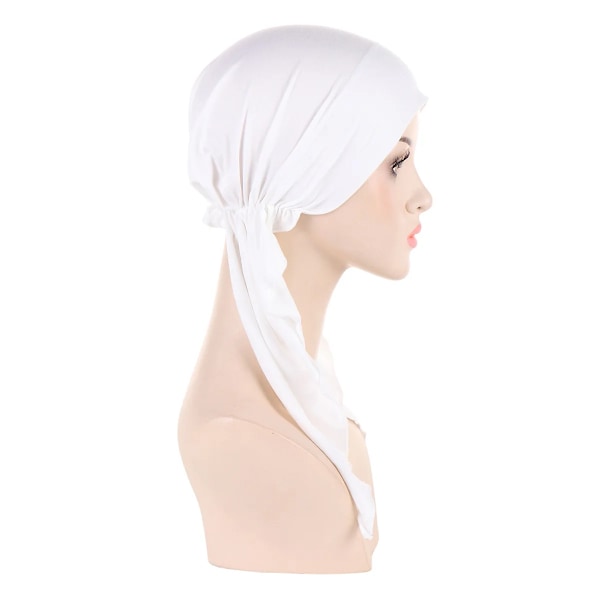 Kvinnors NewInner Hijab Turban Förbandshatt Solid Lång Svans Huvudduk Wrap Beanies Bonnet Huvudduk Stretch Huvudbonad Hatt Black