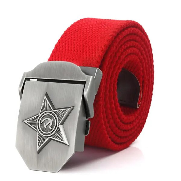 SupSindy Män&Kvinnor Canvasbälten 3D Five Rays Star Army Militär Taktiskt bälte CCCP Patriotiska soldater Man Strap Jeans Midjeband Red 90cm