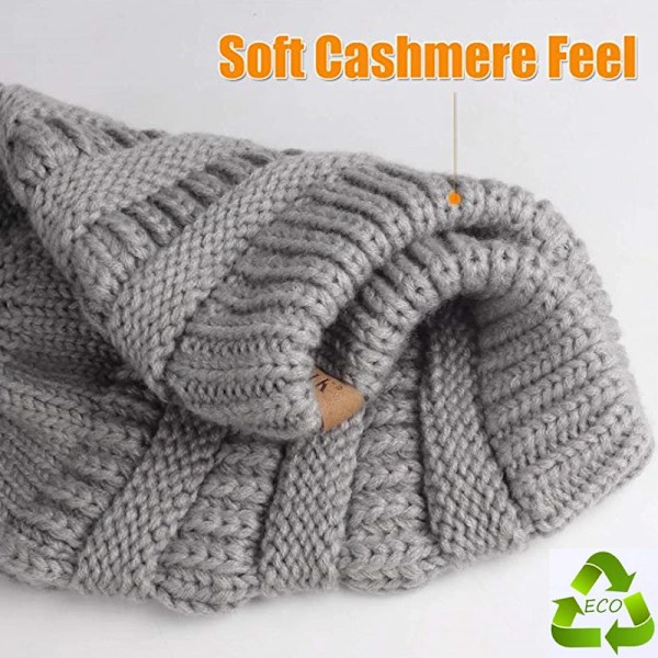 Talk Höst- & Vintermössa för Kvinnor Stickad Pompommössa Slouchy Beanie Skullies för Kvinnor Svart Röd Gul Bonnet Cap Fog gray 2