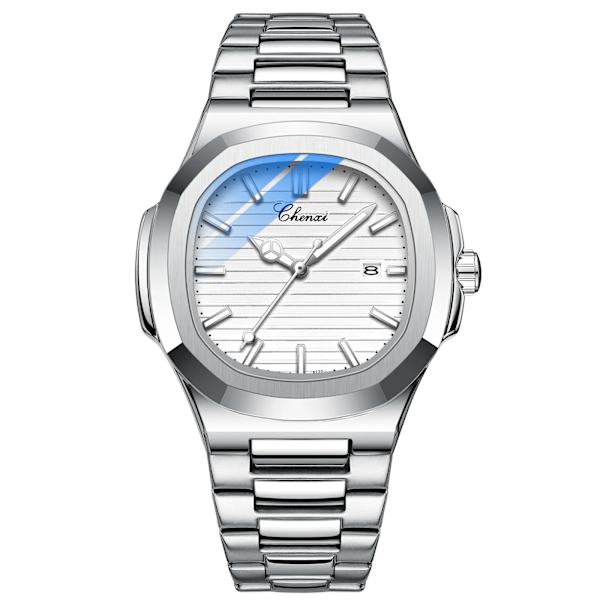 CHENXI 2023 Nya herrklockor Business Clock Top Lyxmärke Quartz Watch Rostfritt stål Vattentät självlysande armbandsur Silver White