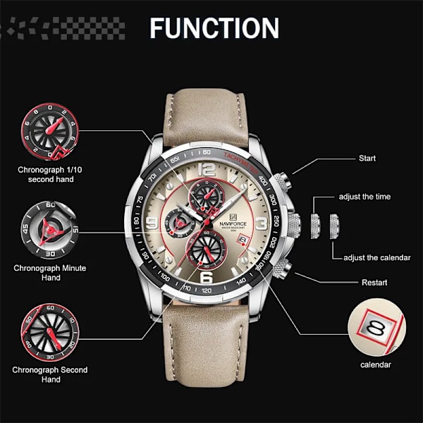 2022 Toppmärke Lyx NAVIFORCE 100% Original Watch För Herr Multifunktion Sport Vattentät Man Quartz Armbandsur Klocka RGCEDBN-BOX