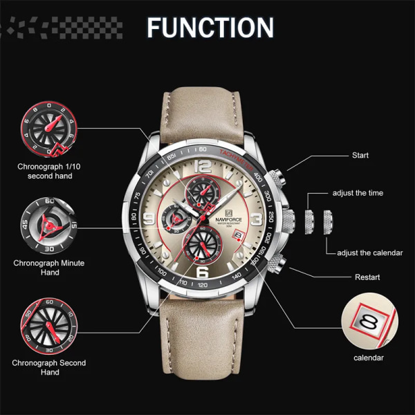 2022 Toppmärke Lyx NAVIFORCE 100% Original Watch För Herr Multifunktion Sport Vattentät Man Quartz Armbandsur Klocka SGYGY-BOX