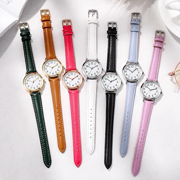 Liten watch för kvinnor Enkelt mode damklockor Tunt läderbälte Quartz Kvinnliga Armbandsur Damklocka reloj mujer Red