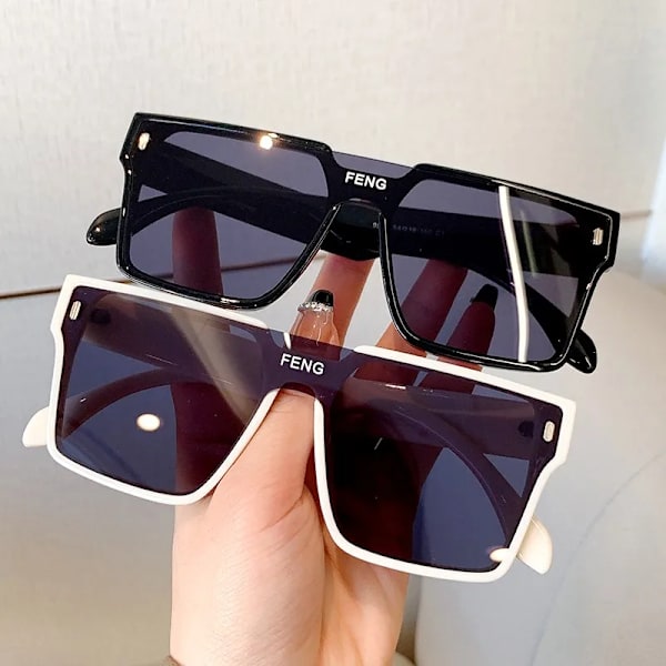 Överdimensionerade solglasögon Fyrkantiga kvinnor Solglasögon Kvinnliga Glasögon Glasögon One Piece Ram UV400 Shade Mode Män Körglasögon Transparent-Grey Black