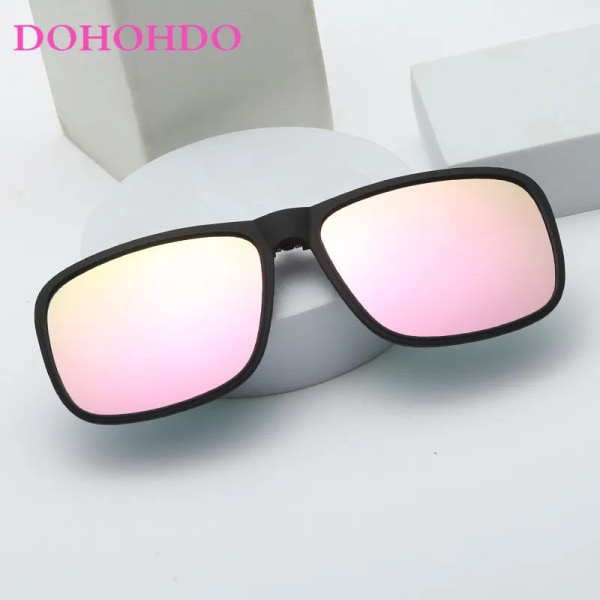 DOHOHDO Polarized Clip On Solglasögon Flip Up Solglasögon Rektangulära körglasögon Spegel Solglasögon Night Vision Fiskeglasögon Pink as show