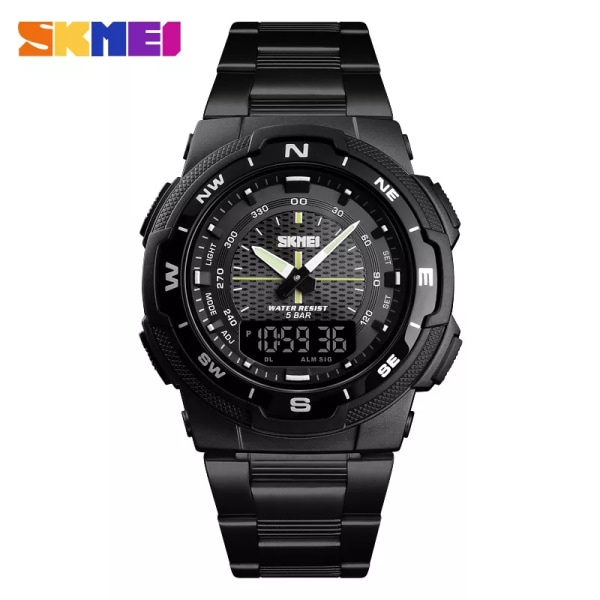 Mode SKMEI Brand Outdoor Sport Watch Herr 50m Vattentät Digital Quartz Dual Time Militära Sportklockor Klättring Simklocka black watch