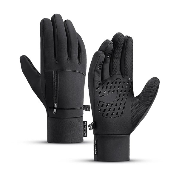 Vinterhandskar Vattentät thermal pekskärm Vindtäta varma handskar Löpsport Fotvandring Skidhandskar med liten blixtlåsficka Black L