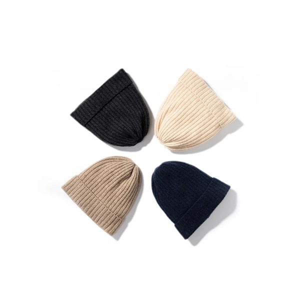 Kvinnors Cashmere Stickad Ribbad Beanie Mössa, Ensfärgad Varm Hatt, Blandningar, Vinter Höst Varma Skullies, Garanterad Camel One Size