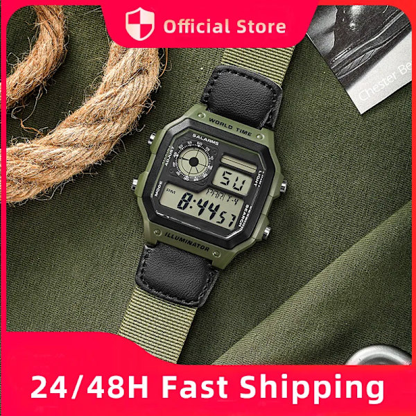 Digital Watch Herr SYNOKE Sportklockor För Herr Nylon Vattentät Väckarklocka Multifunktionsarmbandsur Relogio Masculino Camouflage Gray