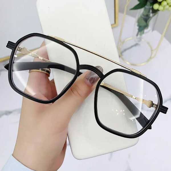 1st blått ljus blockerande mode highend glasögon män optiska klara glasögon svart fyrkantig ram glasögon Matt black frame