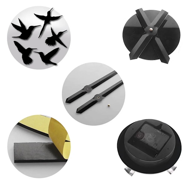 Kolibri Stor Design Väggklocka Tyst Svep Natur Djur Flyg Diy Väggur Rum Heminredning Akryl Klocka Fågelälskare Gåva Black Wall Clock