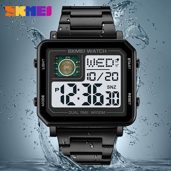 Elektronisk watch för män Big Numbers 3ATM Vattentät män Digital watch i rostfritt stål utomhussport fyrkantig watch för män gold
