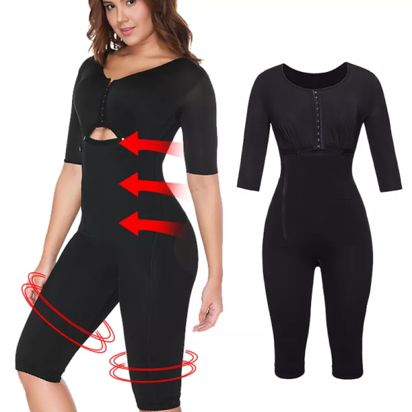Fajas Colombianas Full Body Arm Shaper Efter operation BodySuit Powernet Gördel Waist trainer Korsett Shapewear Bantning Mage Sexig Black S