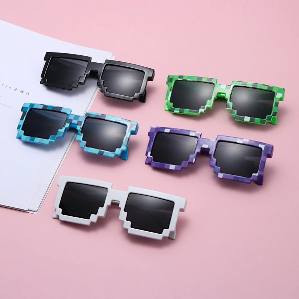 1PC Square Pixel Mosaic Solglasögon Cosplay Actionspel Leksaksglasögon Thug Fashion Retro Life Glasögon gynnar för barn och vuxna green-For Adults