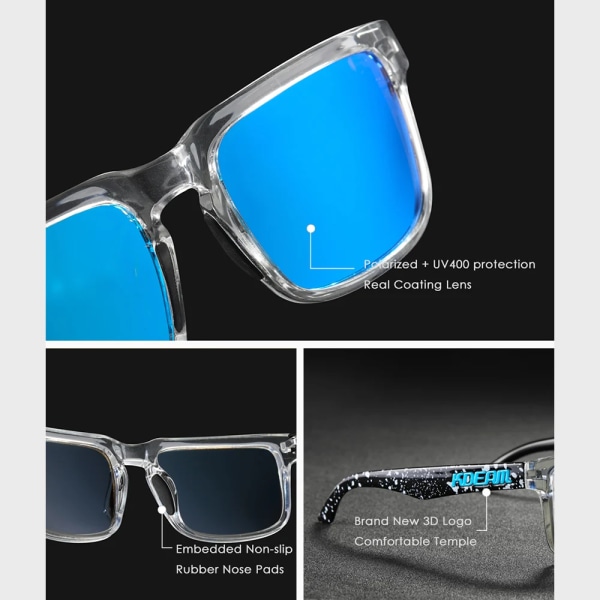 2022 nya KDEAM Ken Block polariserade solglasögon män fyrkantiga solglasögon reflekterande beläggning Spegellins UV400 märke med case C1 No case