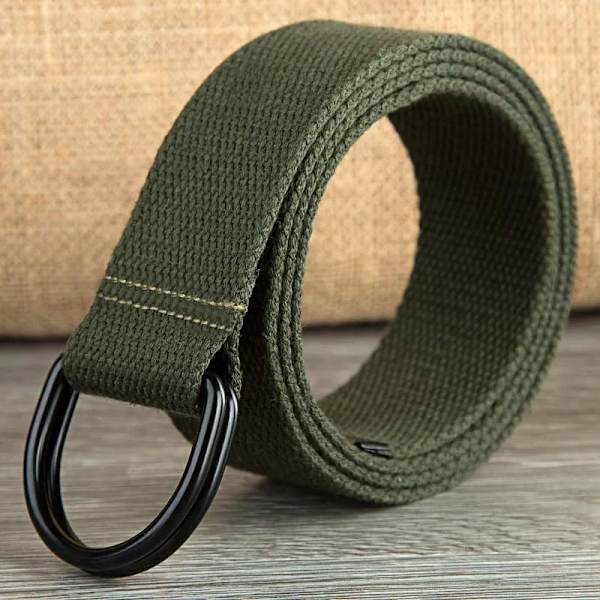 2023 Nytt taktiskt canvasbälte högkvalitativt kvinnor män dubbla D-ringspänne midjeband Casual canvas kvinnligt bältetyg ​​för jeans Army Green 110cm
