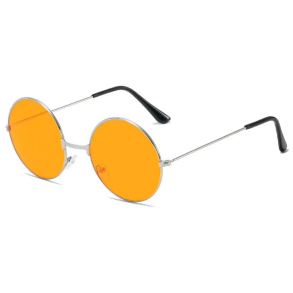 Retro små runda hippiesolglasögon Modecirkel metallram Solglasögon Disco Party Candy Color Linsglasögon för kvinnor män Silver-Orange