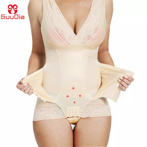 GUUDIA Waist trainer för kvinnor Magkontroll Helkroppsformare Slim Cincher Seamless Shapewear Midja Slimming Bodysuits elegant apricot L