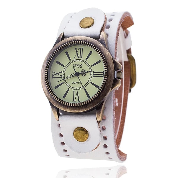 CCQ Märke Män Kvinnor Vintage Ko Läder Armband Armbandsur Casual Lyx Man Kvinna Quartz Watch Relogio Masculino Relojes white