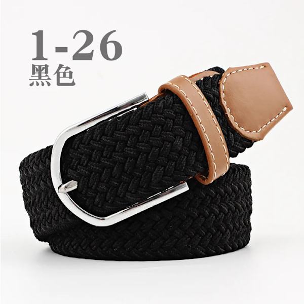 Unisex elastiskt tyg vävt Casual bältesnål Spänne Expanderbart flätat stretchduk Enkelt och snyggt fritids män kvinnor bälte FB Black 3.3cmX107cm