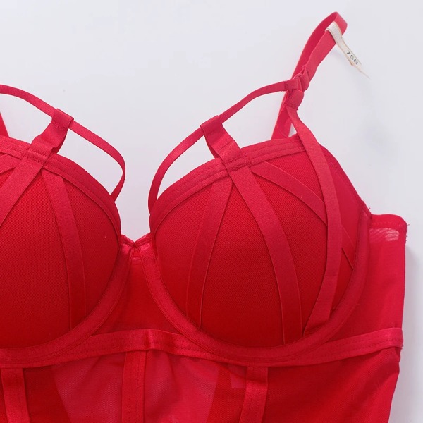 Sexiga underkläder Strappy Body gjutna koppremmar Dekoration Samla bysthållare Sensuell underkläder Sexi Lingeri Kvinna Red