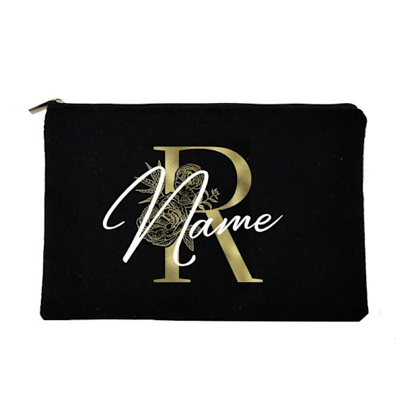 Personliga initialer Sminkväska Brudtärna Maid of Honor Semester Canvas Monogram Kosmetisk påse Bröllop möhippa Present R