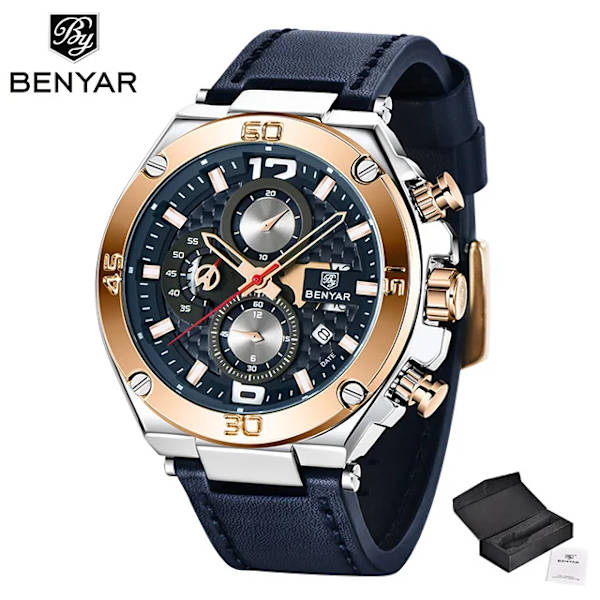BENYAR 2023 Nya quartz herrklockor Multifunktions watch herr topp lyxmärke watch Relogio Masculino Silver gold