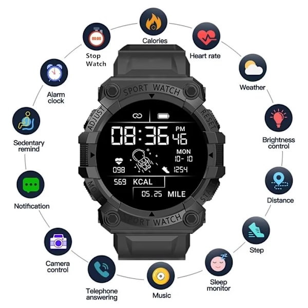 FD68S Smart Watches Herr Dam Puls Hälsoövervakning Klocka Vattentät Sport Multifunktionell Smart Watch Hane 1,44 tum Black