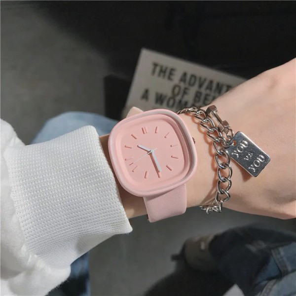 Premium Square Watch Dam Enkel Design Mode All-match Watch Damklockor för kvinnor Quartz Damklockor Femme Luxury Pink 2