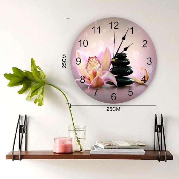 Spa Stenar Blomma Väggklocka Modern Design Hem Vardagsrum Kontor Café Dekoration Konst Väggklocka LEO04801