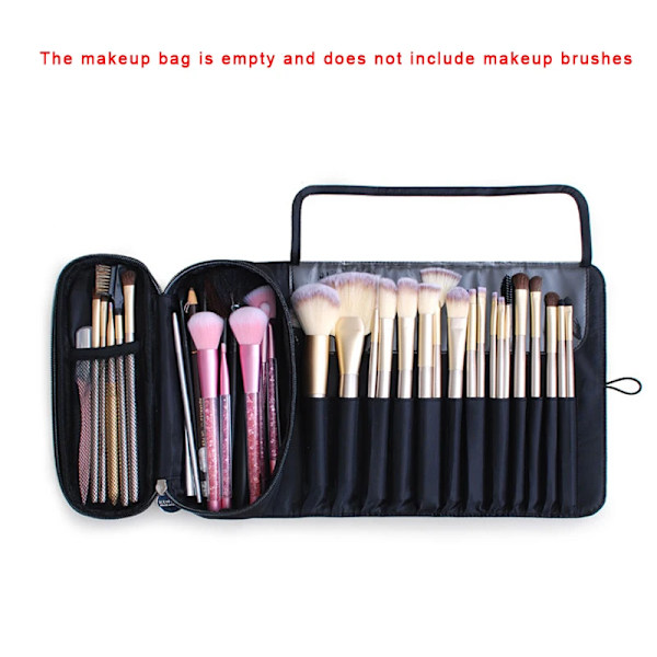 12/18/24 Hål Sminkborsteväska Funktionell case Organizer Sminkborstar Skydd Sminkverktyg Rullande påse black