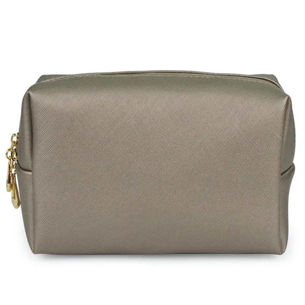1 st Läder Dragkedja Kosmetikväska Kvinnor Enkelt resor Case Bärbar Wash Sminkväska Make Up Organizer Hållare Gray Gold