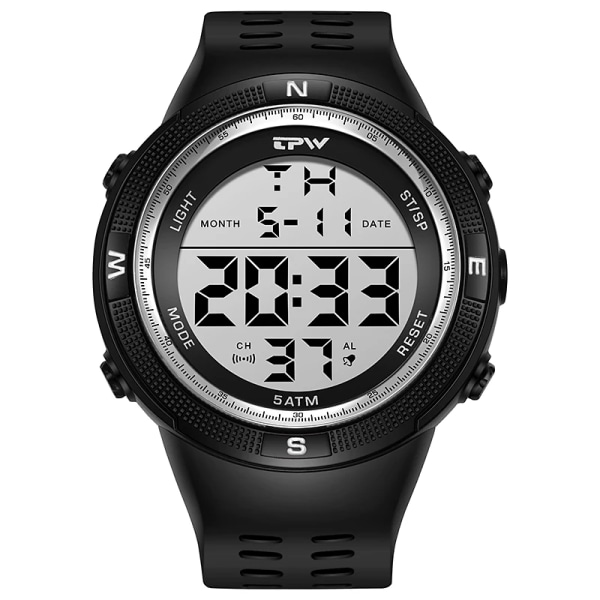 TPW överdimensionerad 53 mm digital watch för manlig 5ATM simkalender Silver